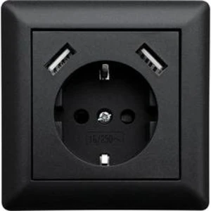 Zásuvka do zdi LEDmaxx USB1002 s USB, dětská ochrana, černá, 1násobné