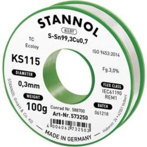 Cínová pájka PBF Sn99Cu1, Ø 0,3 mm, 100 g, Stannol KS115