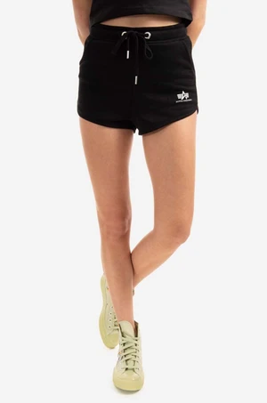 Kraťasy Alpha Industries Basic dámské, černá barva, s potiskem, medium waist, 116054.03-black