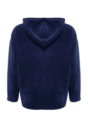 Trendyol Navy Blue Thick Fleece Hooded and Zippered Oversized/Wide Knitted Sweatshirt