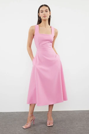 Trendyol Pink Plain Midi Woven Dress