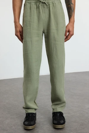 Trendyol Khaki Limited Edition 100% Linen Straight Fit Elastic Waistband Trousers