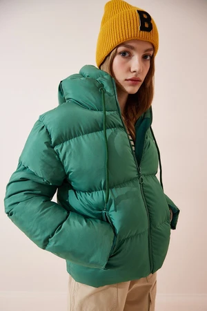 Happiness İstanbul Women's Green Hooded Puffer Coat