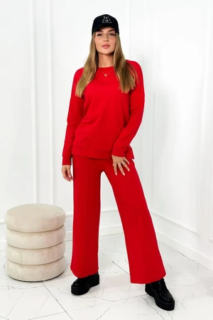 Cotton set Sweatshirt + Trousers with wide legs red