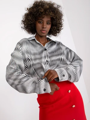 Women's long-sleeved shirt in white and black with print