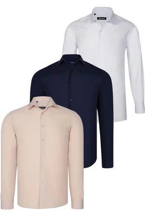 TRIPLE SET G726 DEWBERRY SHIRT-NAVY BLUE-WHITE-BEIGE