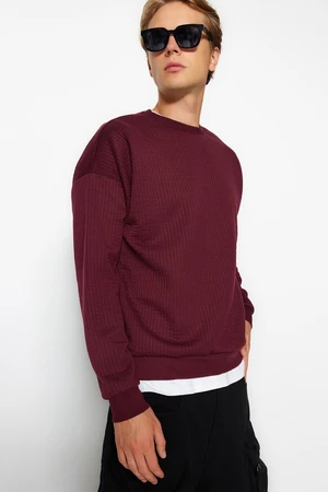 Trendyol Claret Red Oversize/Wide Cut Long Sleeve Textured Sweatshirt