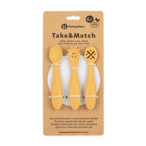 PETITE&MARS Set 3 ks silikonových tréninkových lžiček Take&Match Intense Ochre 6m+