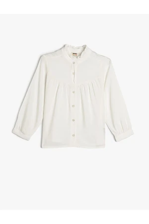 Koton Stand Collar Shirt with Ruffle Detail and Long Sleeves