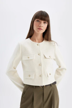 DEFACTO Crop Crew Neck Button-Down Blazer Jacket