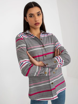 White and pink women's striped and checked shirt