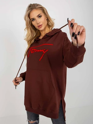 Dark brown long kangaroo sweatshirt with inscription