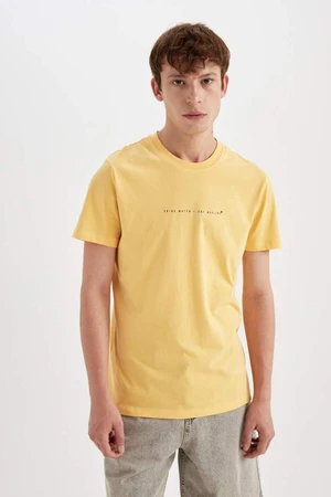 DEFACTO Yellow Slim Fit Slim Cut Crew Neck Printed Cotton Short Sleeve T-Shirt