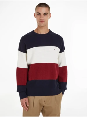 Červeno-modrý pánsky pruhovaný sveter Tommy Hilfiger