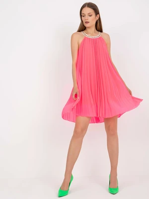 Fluo pink pleated dress of one size with straps