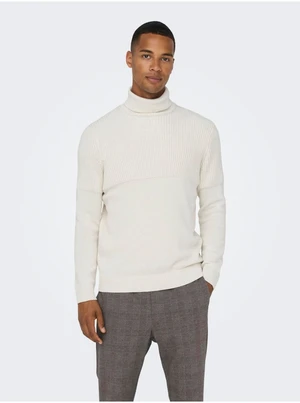 Men's Cream Ribbed Turtleneck ONLY & SONS Al - Men