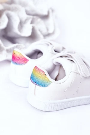 Children's Velcro Sneakers White-Rainbow Cute Girl