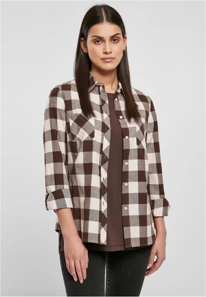 Ladies Turnup Checked Flanell Shirt Pink/Brown