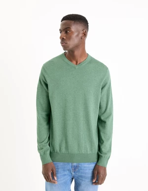 Green men's basic sweater Celio Decoton