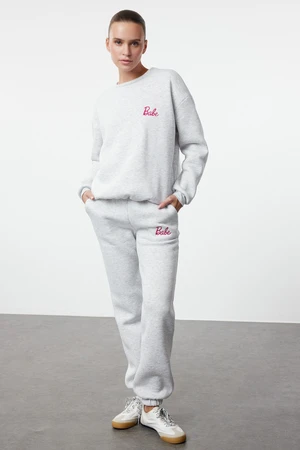 Trendyol Snow Melange Slogan Printed Regular/Normal Pattern Thick Polar Fleece Knitted Tracksuit