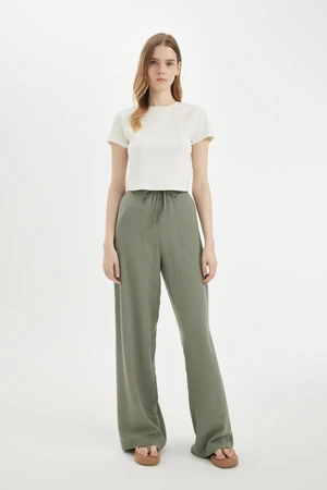 DEFACTO Wide Leg Three Pockets Regular Waist Standard Length Linen Blended Pants