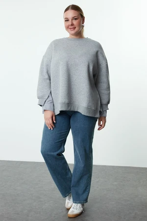 Trendyol Curve Grey Oversize Shirt-Removable Knitted Sweatshirt