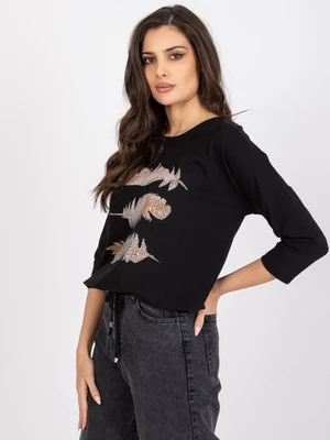 Black cotton blouse with Anisa appliqué