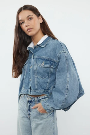 Trendyol Blue Stitching Detailed Oversize Denim Jacket