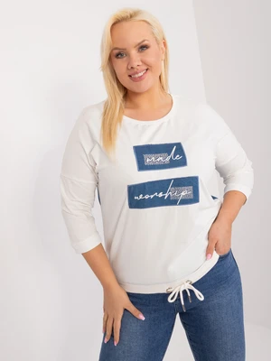 Casual plus size ecru blouse with lettering