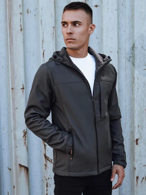 Men's transitional softshell jacket with hood dark gray Dstreet