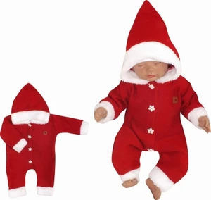 Z&amp;Z Dětský pletený overálek s kapucí Baby Santa, červený, vel. 74 (6-9m)