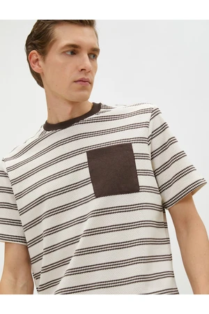 Koton Round Neck T-Shirts, Textured Pocket Detailed, Short Sleeves.