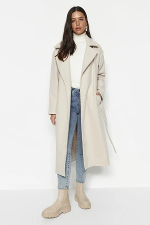 Trendyol Light Beige Belted Long Lined Stamp Coat