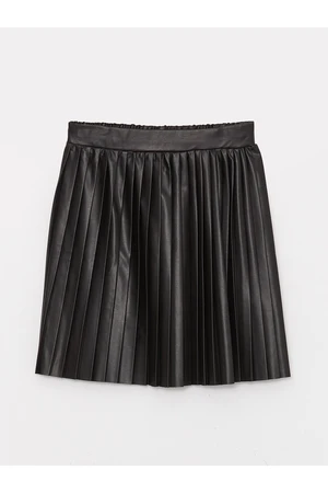 LC Waikiki Girl's Skirt With An Elastic Waist, Leather Look Pleated Pleat