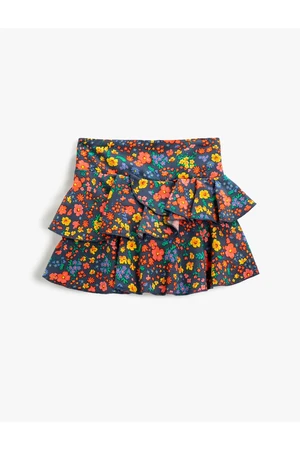 Koton Floral Mini Skirt with Ruffle Tiered Elastic Waist.