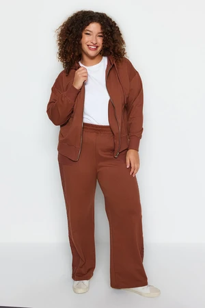 Trendyol Curve Brown Wide Cut, Thin Knitted Tracksuit Set