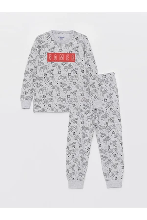 LC Waikiki Crew Neck Printed Long Sleeve Boys' Pajamas Set