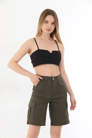 BİKELİFE High Waist Stretchy Bermuda Shorts with Cargo Pockets