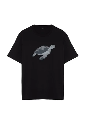 Trendyol Black Oversize/Wide Cut More Sustainable Animal Print 100% Organic Cotton T-shirt