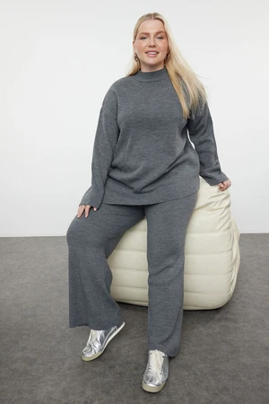 Trendyol Curve Gray Knitwear Plus Size Bottom-Top Set