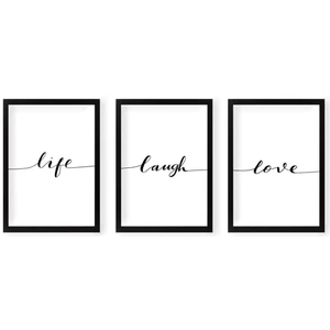 Plakaty 3 szt. z ramą w zestawie 24x29 cm Life Laugh Love – Vavien Artwork