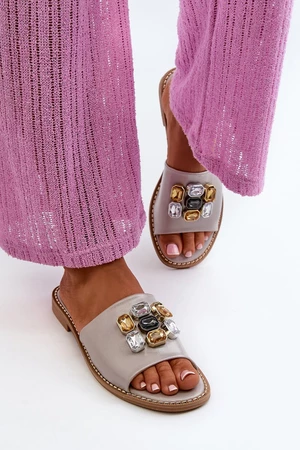 Dámské pantofle s ozdobami S.Barski Béžová