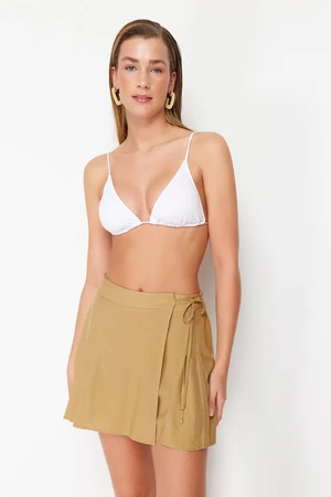 Trendyol Beige Woven Slit Linen Blend Short Skirt