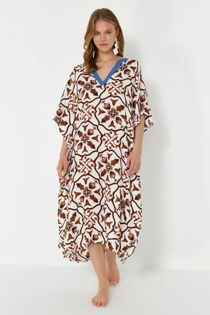 Trendyol Ethnic Patterned Wide Fit Midi Woven Beach Dress