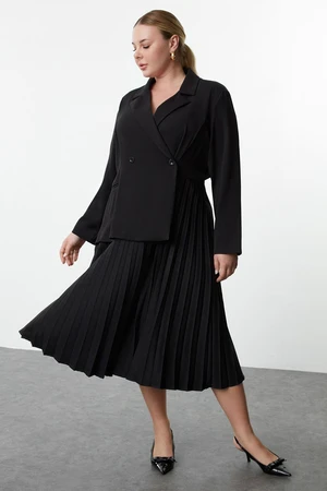 Trendyol Curve Black Pleated Skirt Woven Plus Size Jacket Dress