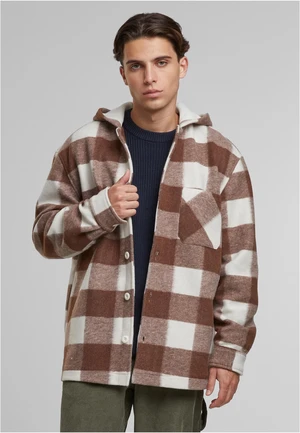 Big Check Hooded Shirt Jacket White Sand/Brown