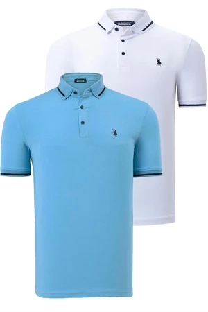 DOUBLE SET T8586 DEWBERRY MEN'S T-SHIRT-WHITE-LIGHT BLUE