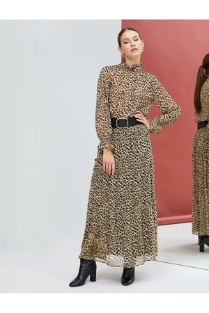 Koton Long Chiffon Skirt Leopard Pattern Flounce Lined