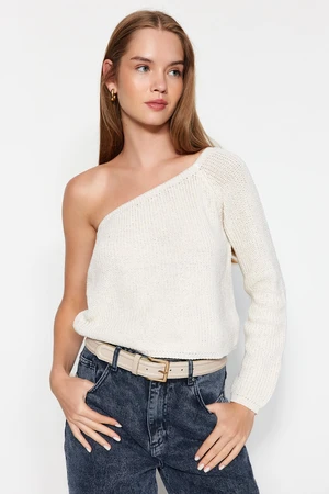 Trendyol Ecru Crop Sweter z dzianiny na jedno ramię