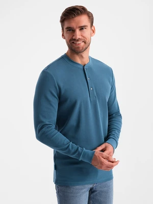 Ombre Men's waffle knit longsleeve fastened at the neck - blue denim